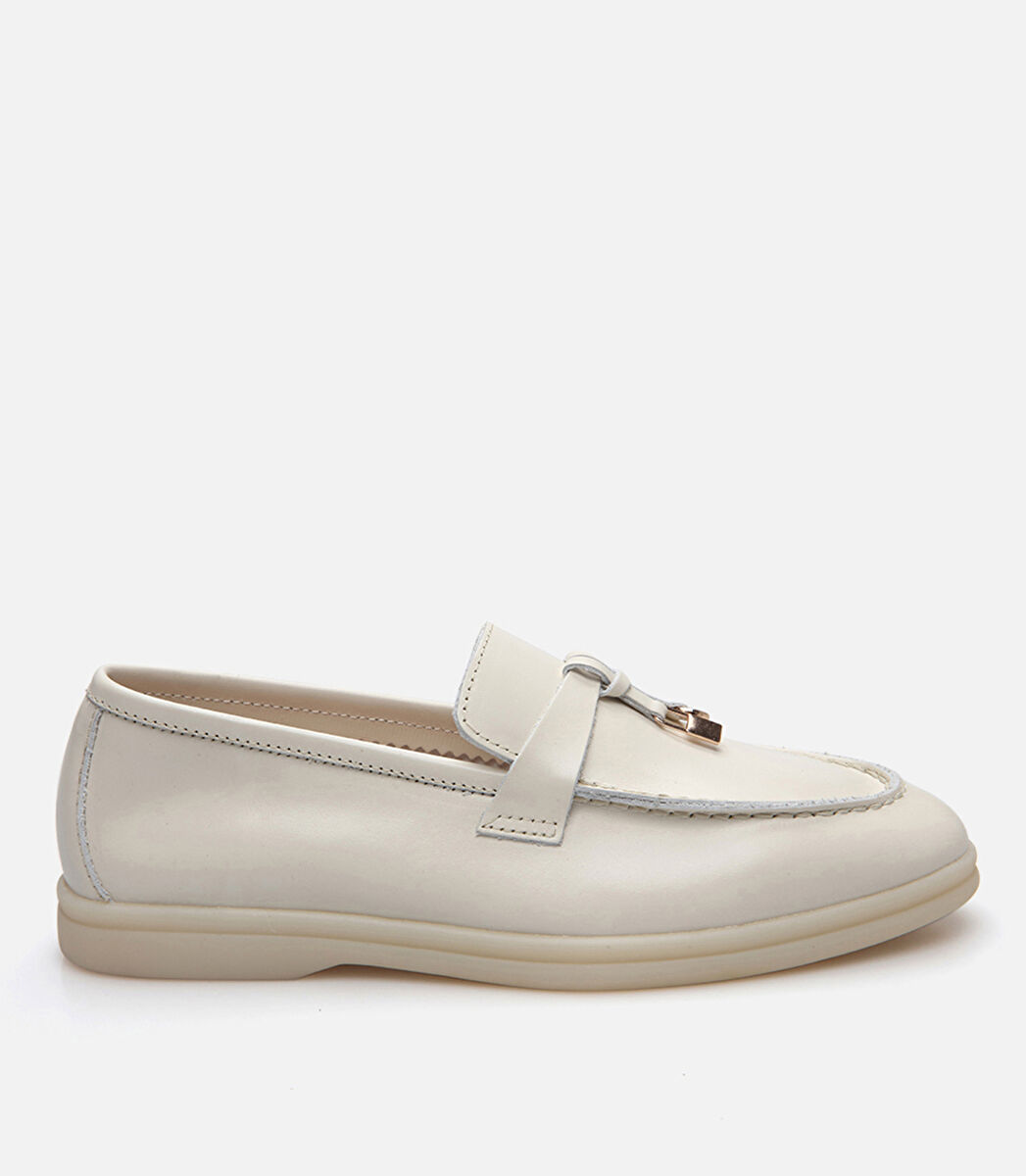 Kadın Deri Ekru Loafer
