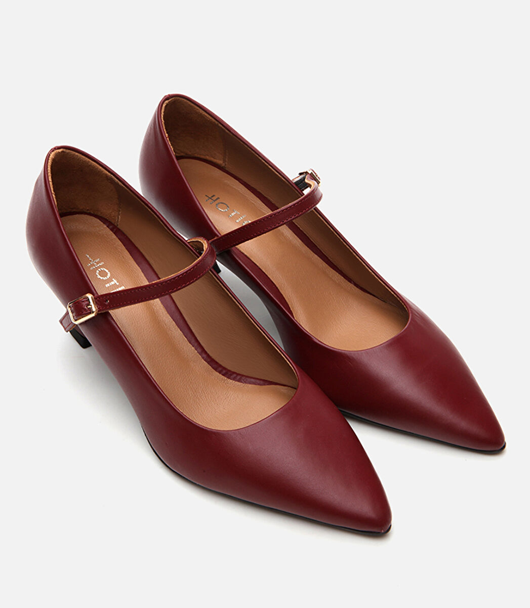 Kadın Deri Mary Jane Bordo Stiletto