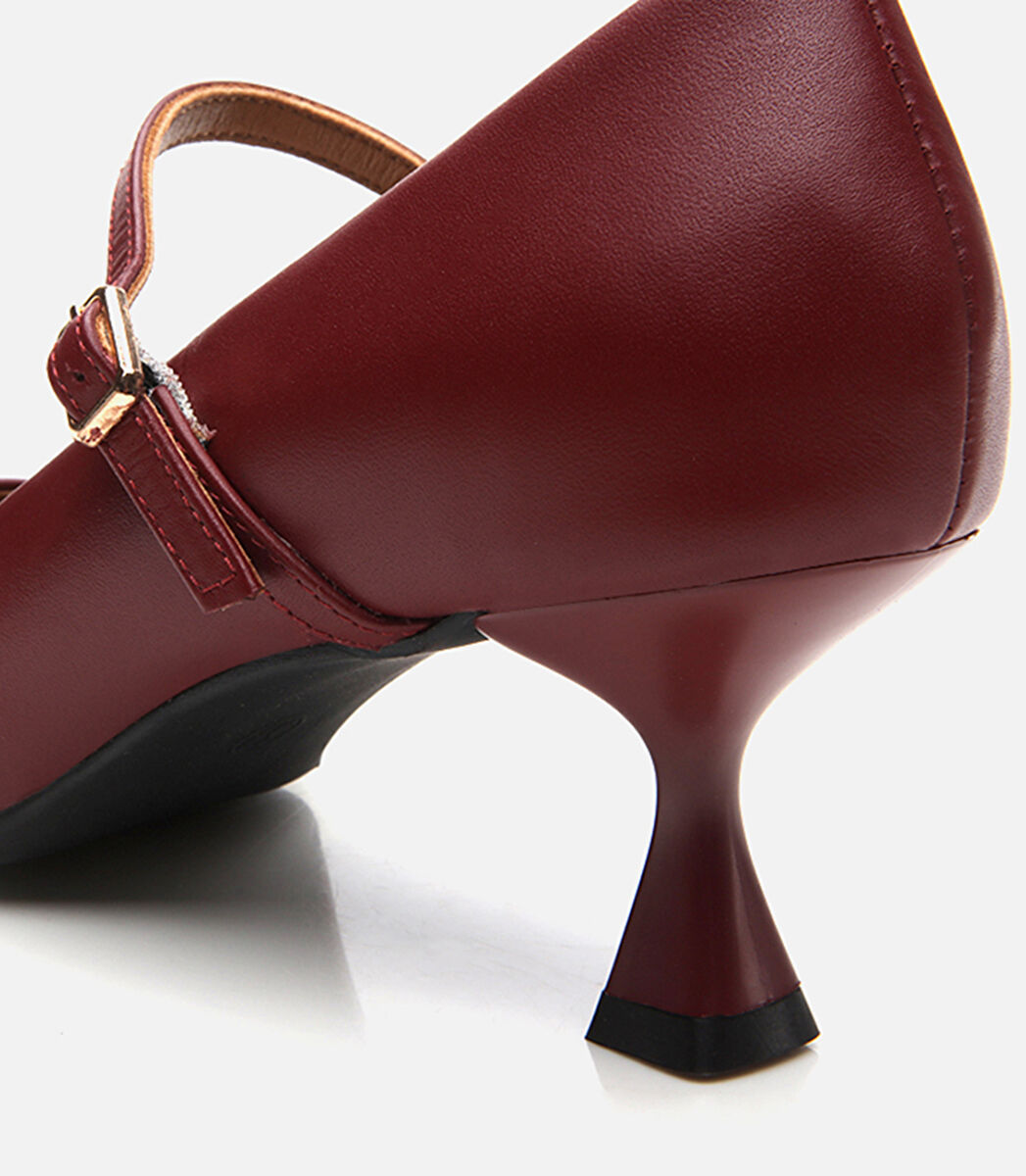 Kadın Deri Mary Jane Bordo Stiletto