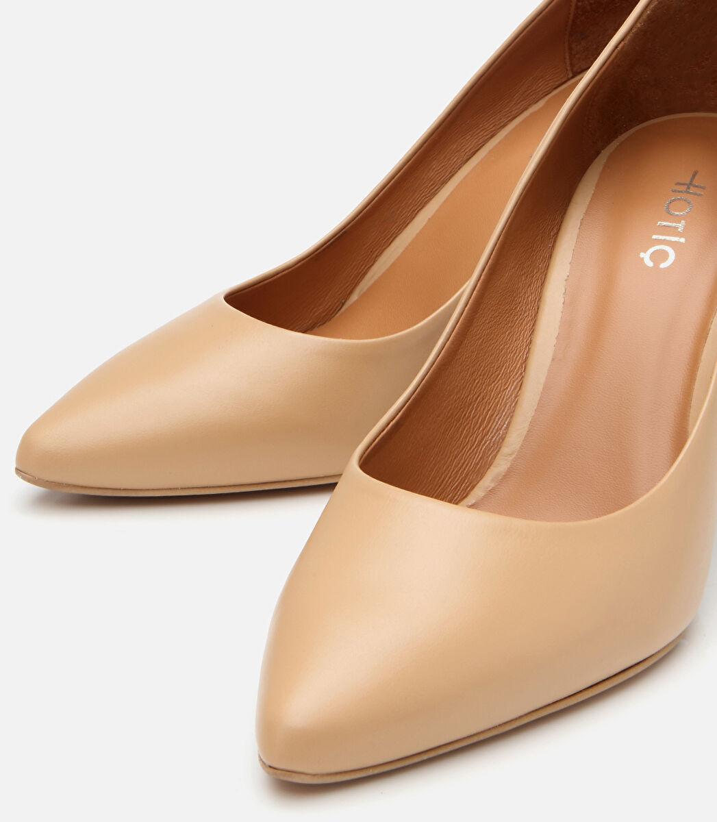 Kadın Deri Bej Yüksek Topuklu Stiletto