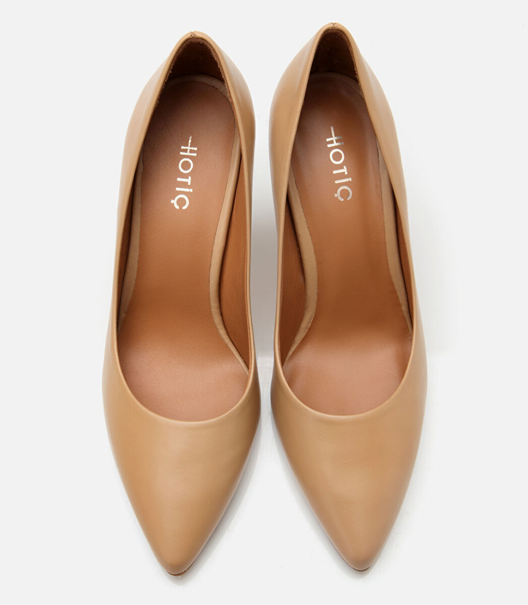 Kadın Deri Bej Yüksek Topuklu Stiletto