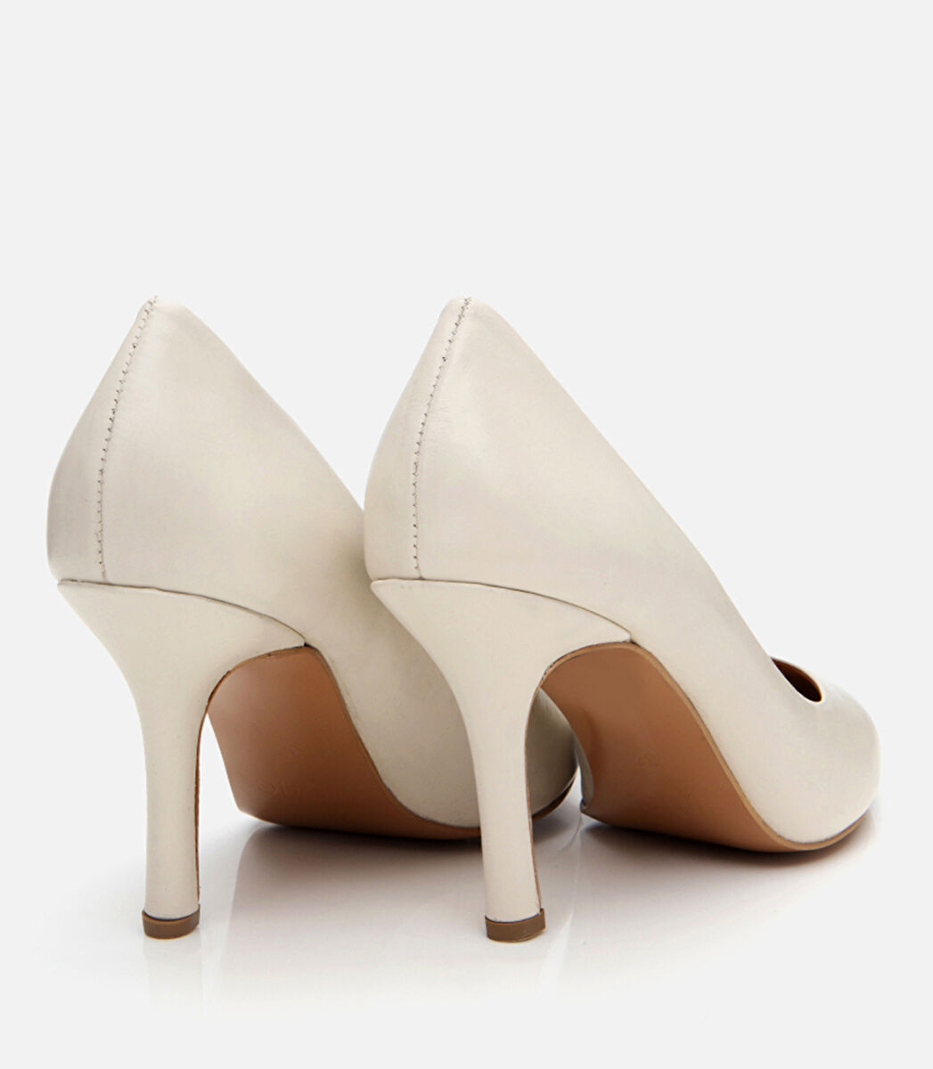 Kadın Deri Ekru Yüksek Topuklu Stiletto