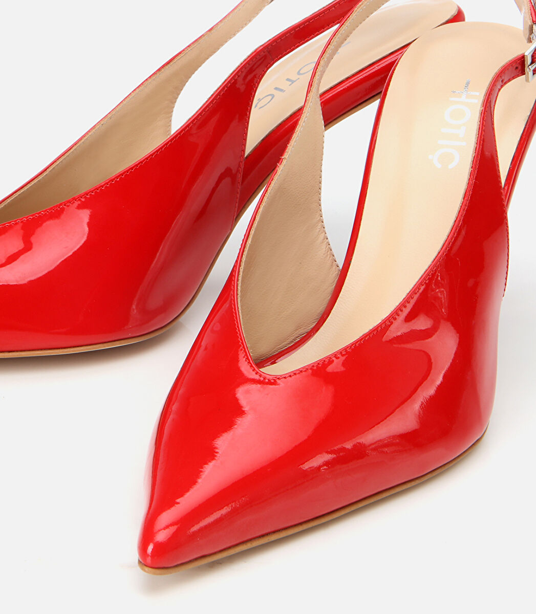 Kadın Rugan Deri Kırmızı Arkası Açık Stiletto