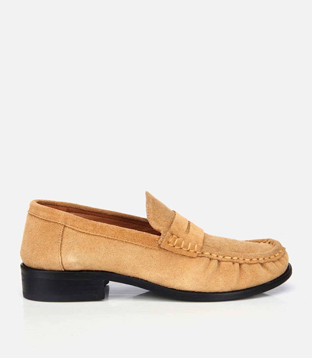 Kadın Süet Deri Taba Yumuşak Dokulu Klasik Loafer