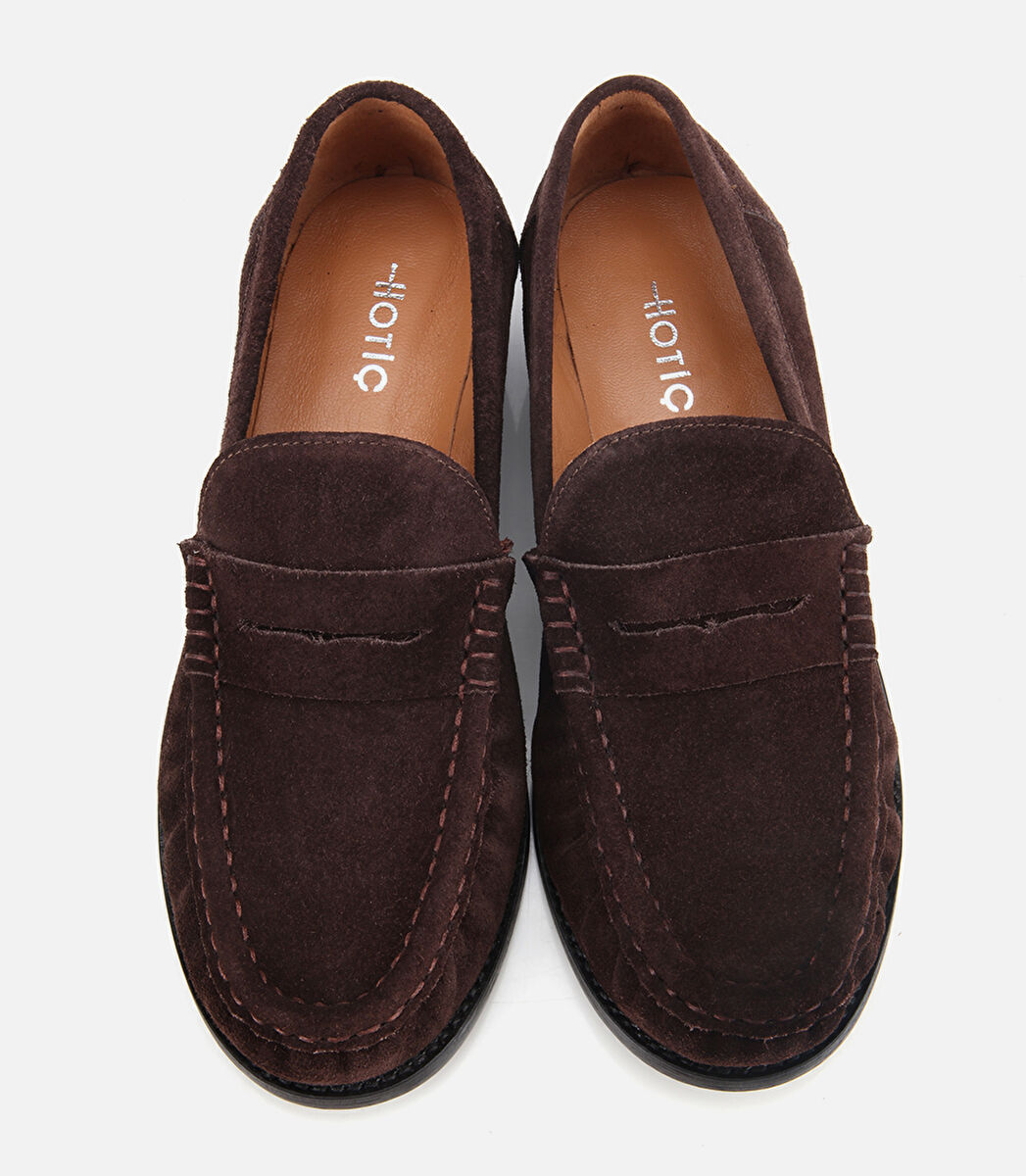 Kadın Süet Deri Kahverengi Yumuşak Dokulu Klasik Loafer