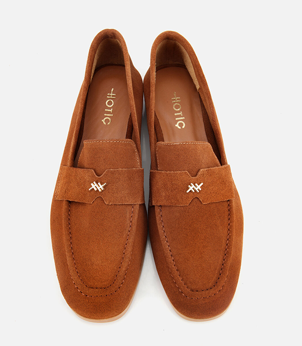 Kadın Süet Deri Taba Yumuşak Dokulu Klasik Loafer