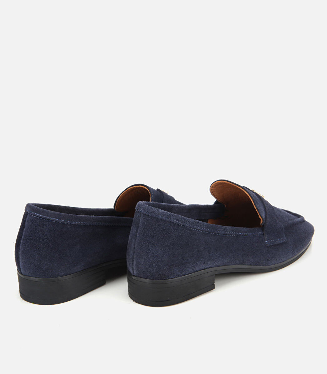 Kadın Süet Deri Lacivert Yumuşak Dokulu Klasik Loafer