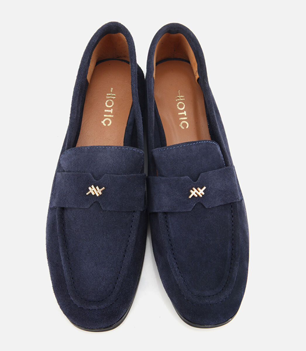 Kadın Süet Deri Lacivert Yumuşak Dokulu Klasik Loafer