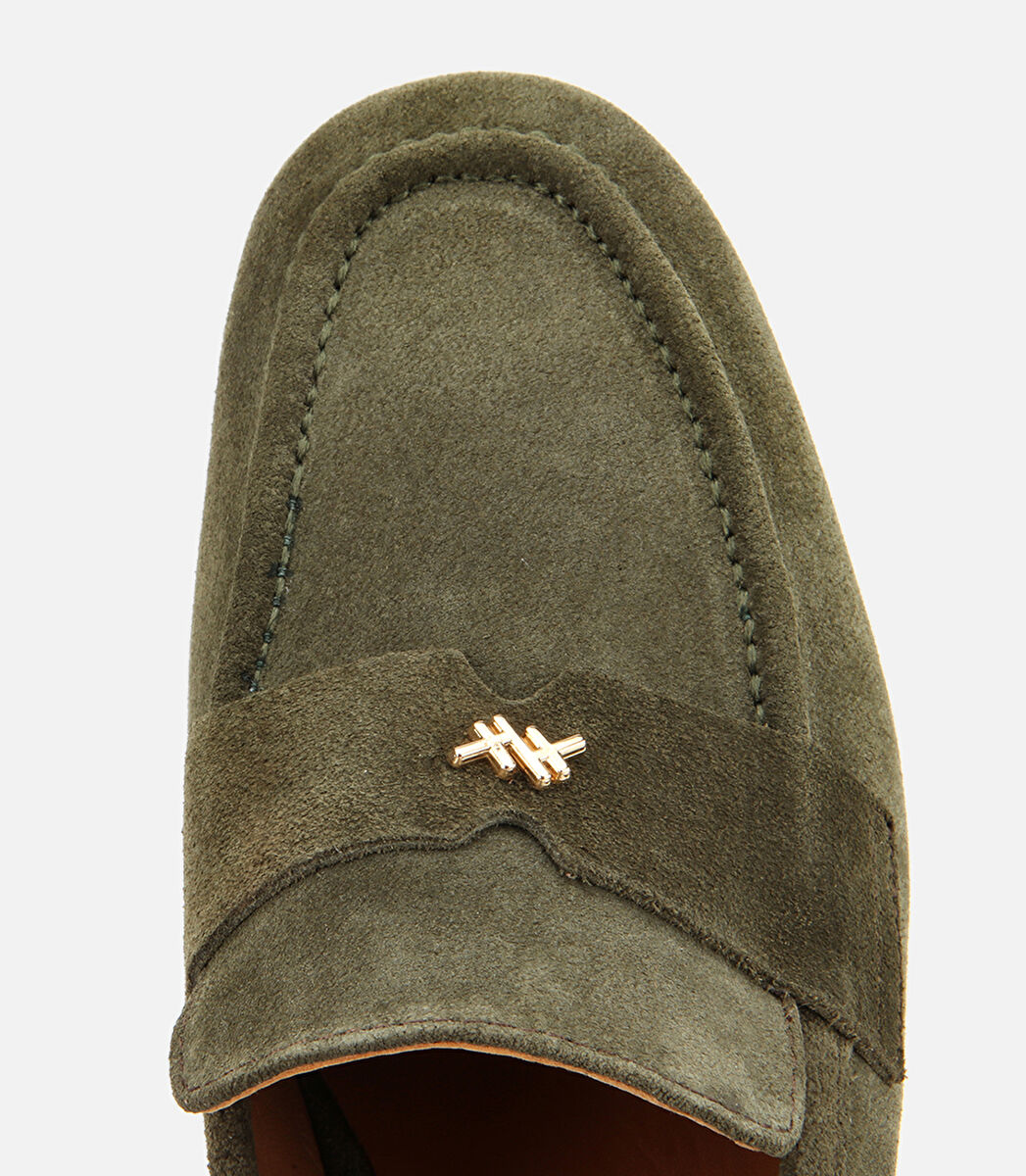 Kadın Süet Deri Haki Yumuşak Dokulu Klasik Loafer