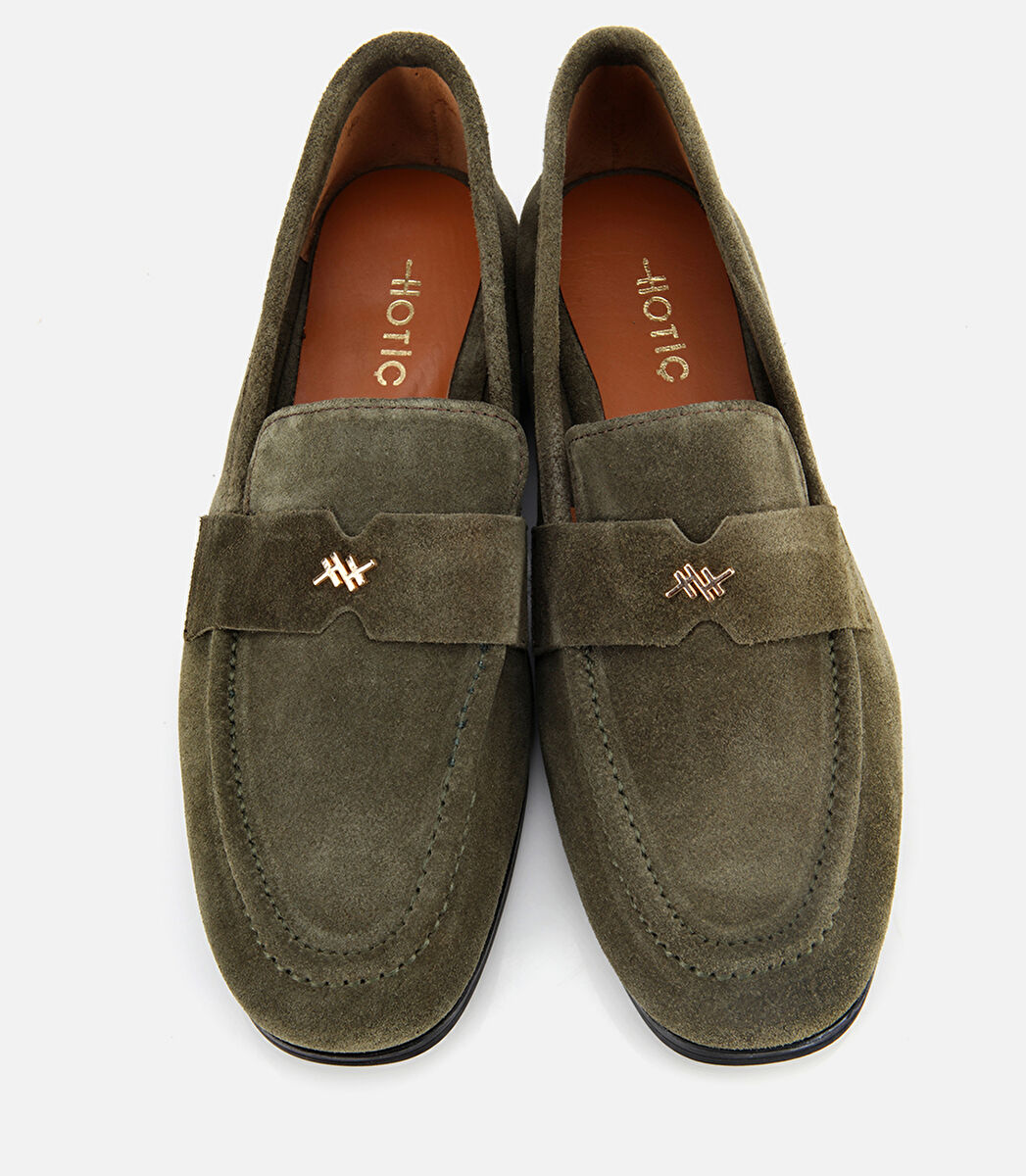 Kadın Süet Deri Haki Yumuşak Dokulu Klasik Loafer