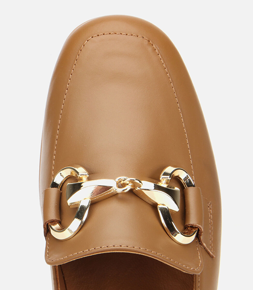 Kadın Deri Kahverengi Tokalı Klasik Loafer