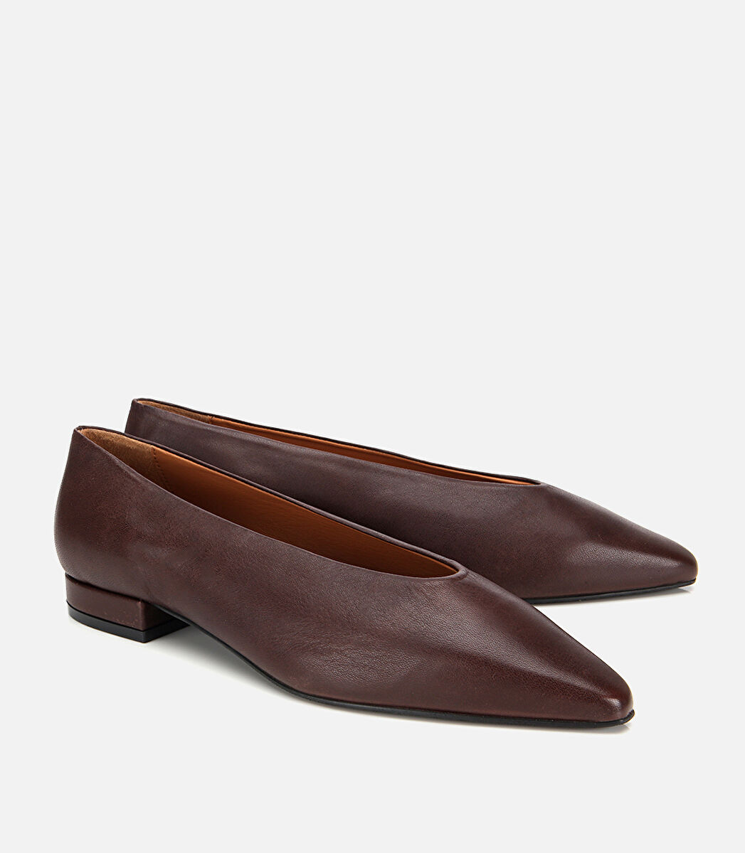 Kadın Deri Acı Kahverengi Sivri Burunlu Babet