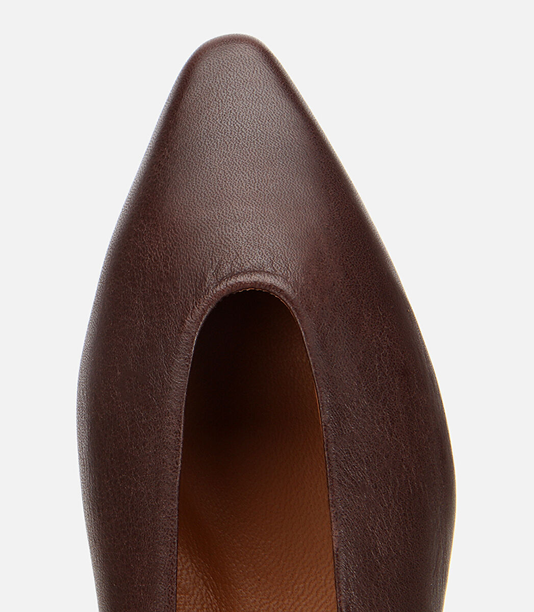 Kadın Deri Acı Kahverengi Sivri Burunlu Babet