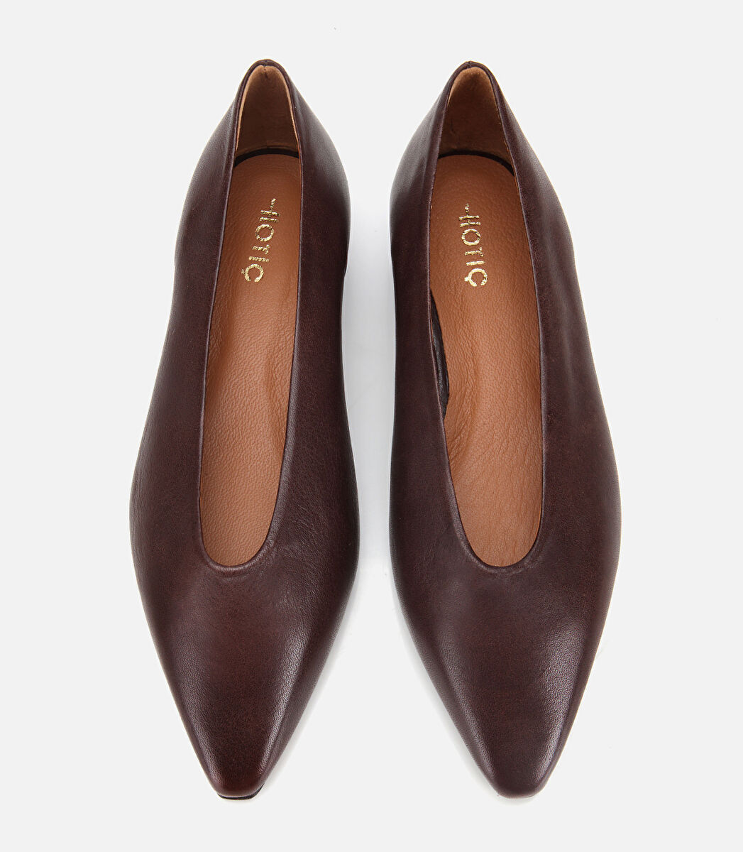 Kadın Deri Acı Kahverengi Sivri Burunlu Babet