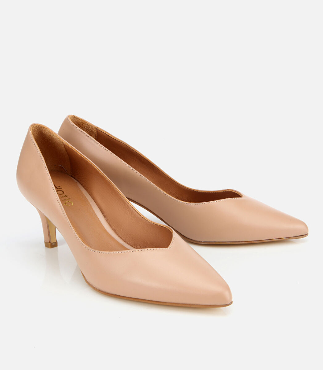 Kadın Deri Bej İnce Topuklu Stiletto