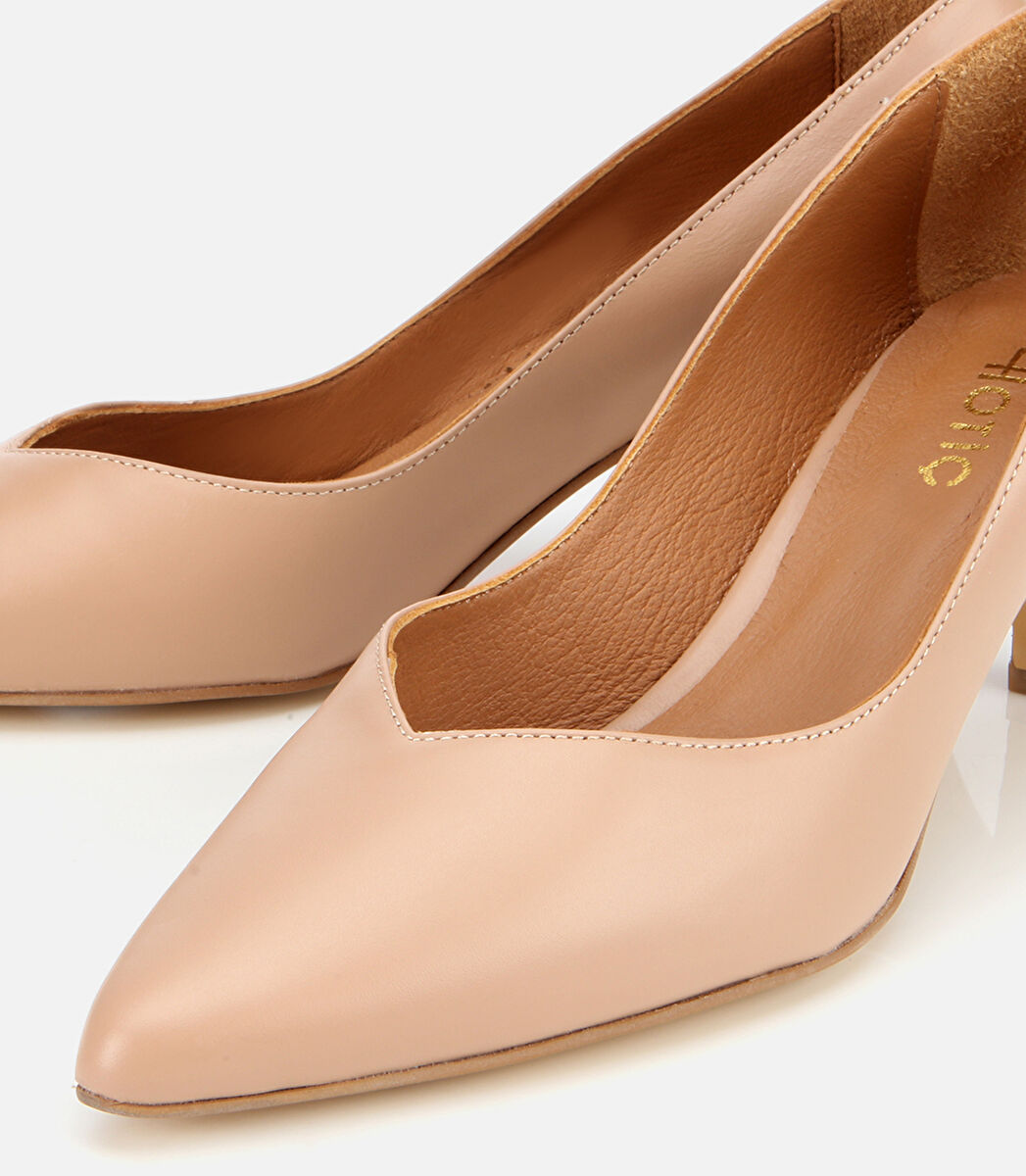 Kadın Deri Bej İnce Topuklu Stiletto