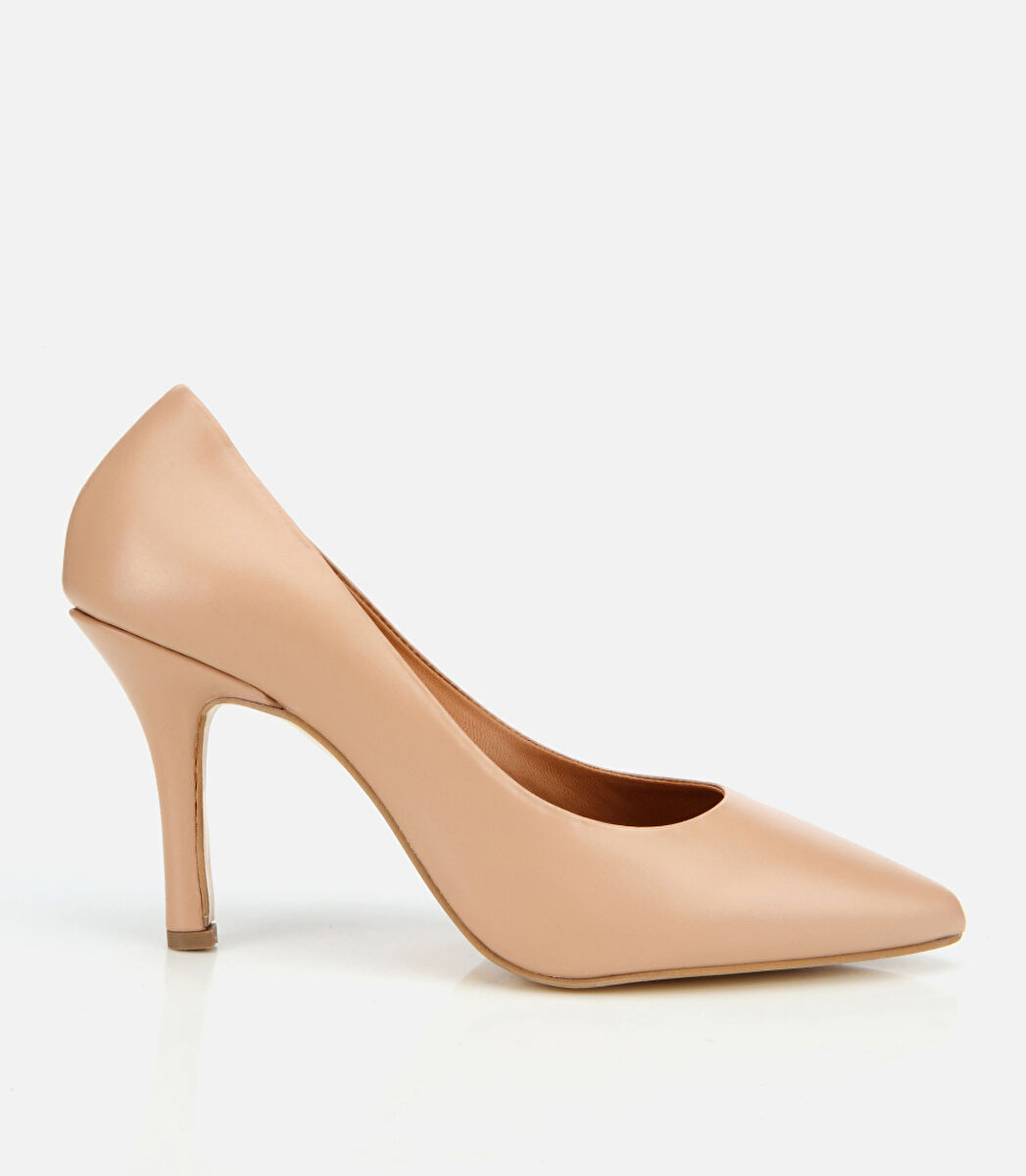 Kadın Deri Bej Yüksek Topuklu Stiletto