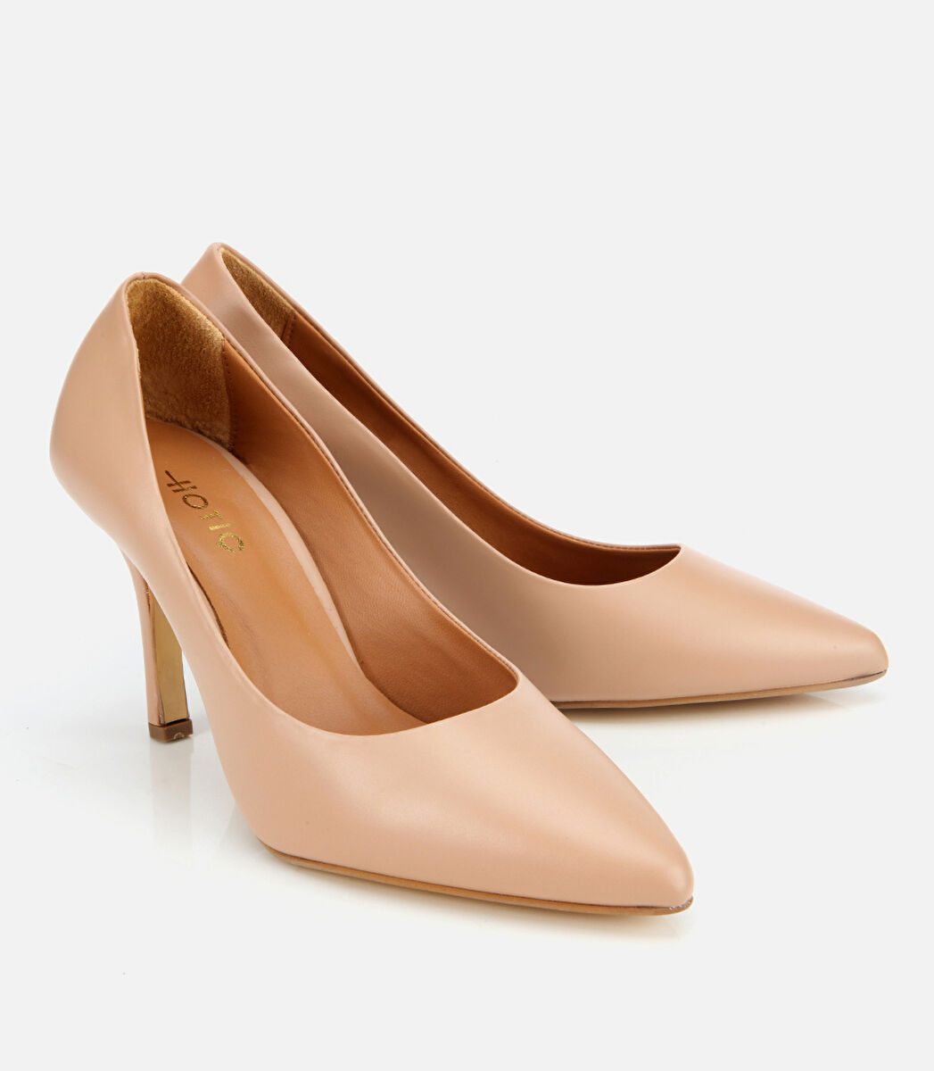 Kadın Deri Bej Yüksek Topuklu Stiletto