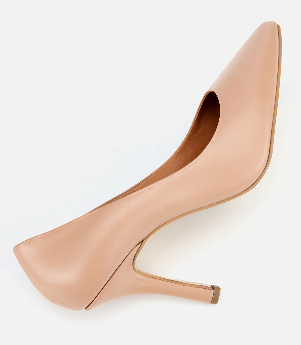 Kadın Deri Bej Yüksek Topuklu Stiletto