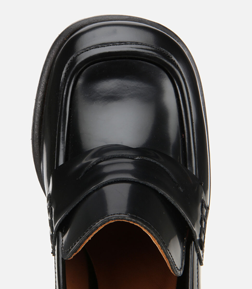 Kadın Açma Deri Siyah Topuklu Klasik Loafer