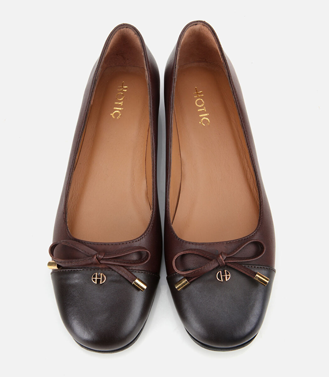 Kadın Deri Kahverengi Fiyonk Detaylı Babet