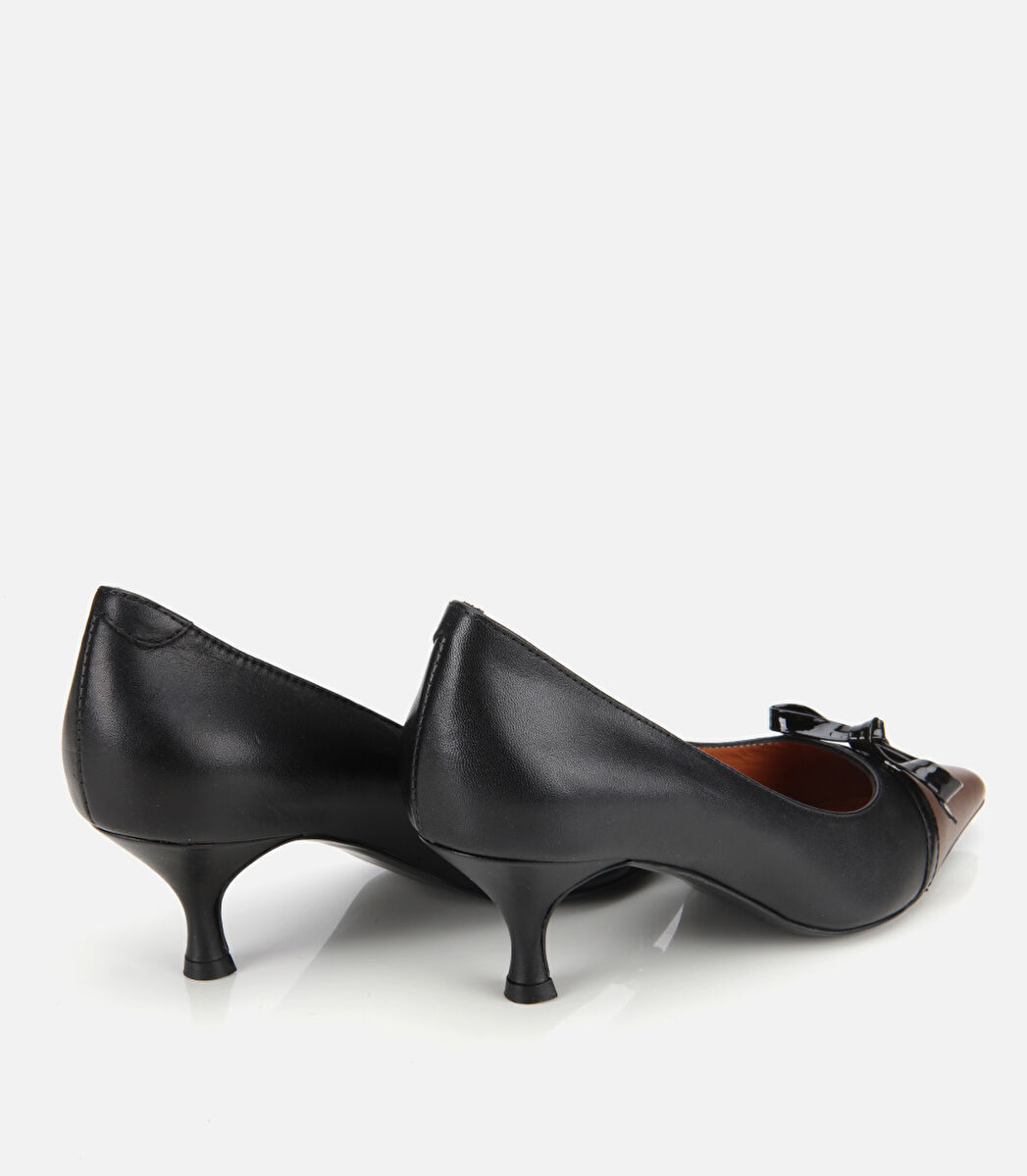 Kadın Deri Siyah Fiyonk Detaylı İnce Topuklu Stiletto