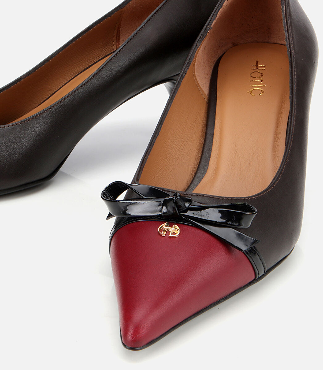 Kadın Deri Bordo Fiyonk Detaylı İnce Topuklu Stiletto