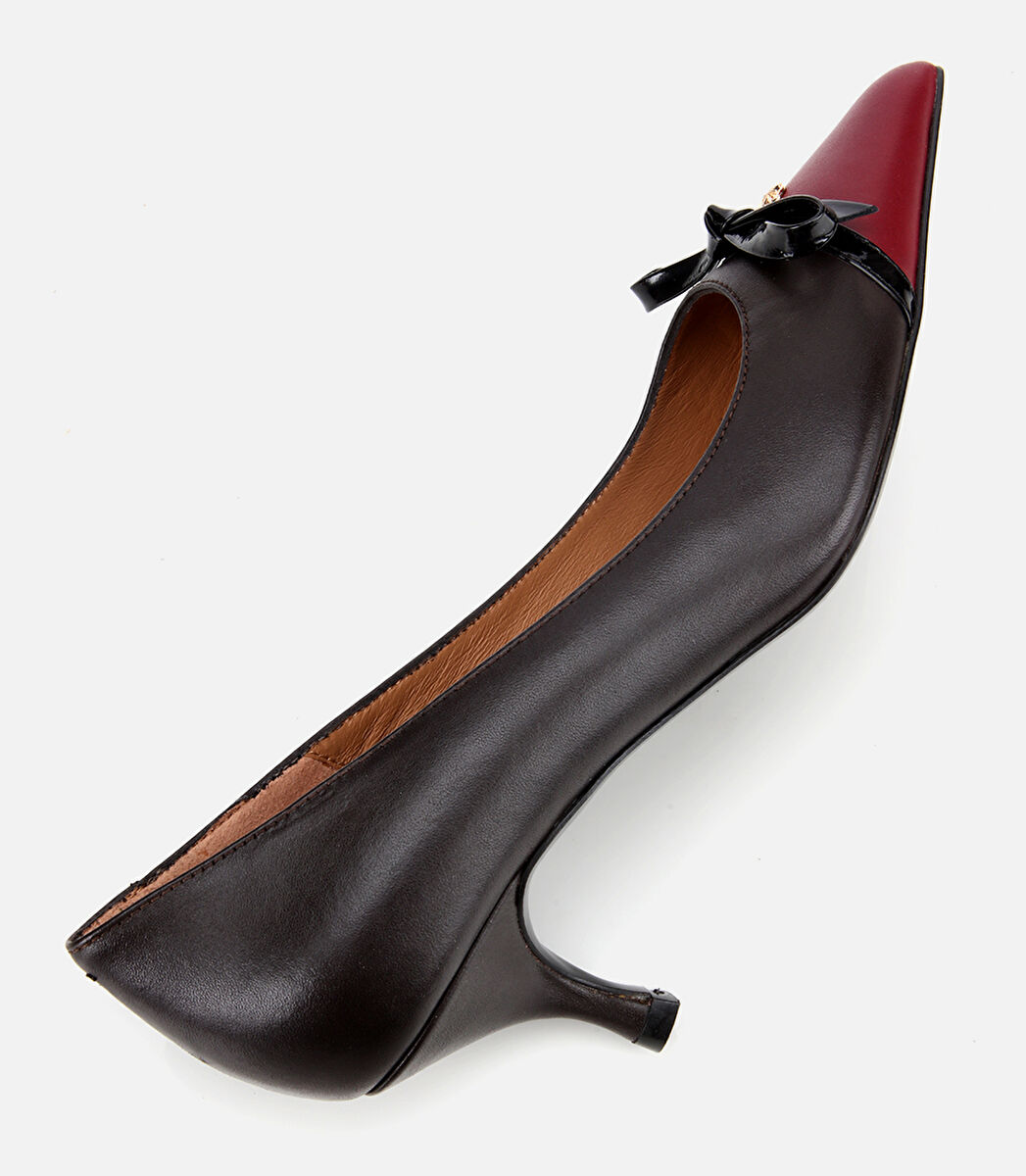 Kadın Deri Bordo Fiyonk Detaylı İnce Topuklu Stiletto