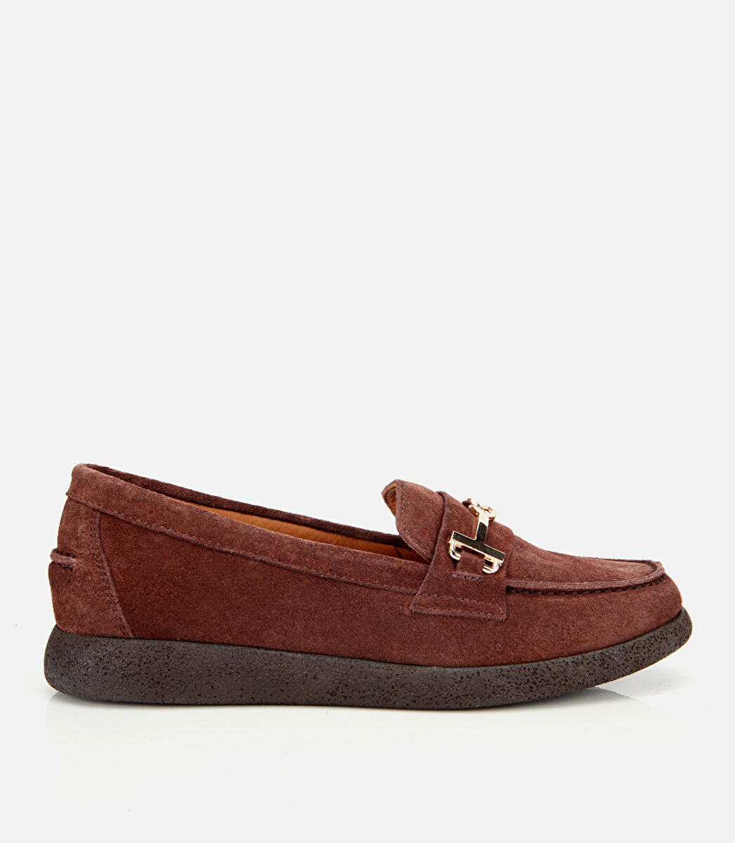 Kadın Süet Deri Kahverengi Yumuşak Tabanlı Comfort Günlük Loafer