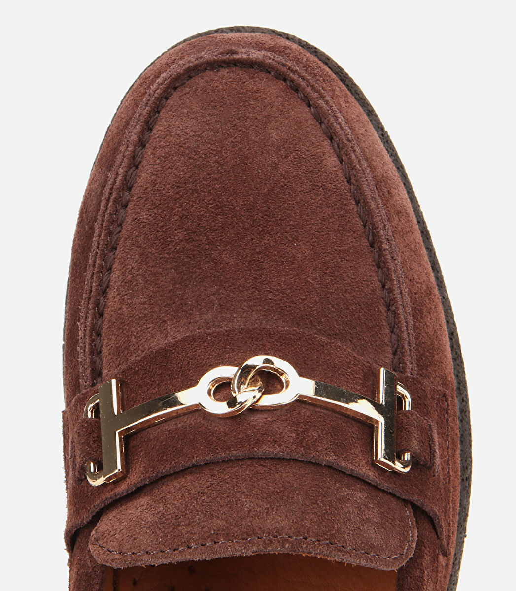 Kadın Süet Deri Kahverengi Yumuşak Tabanlı Comfort Günlük Loafer
