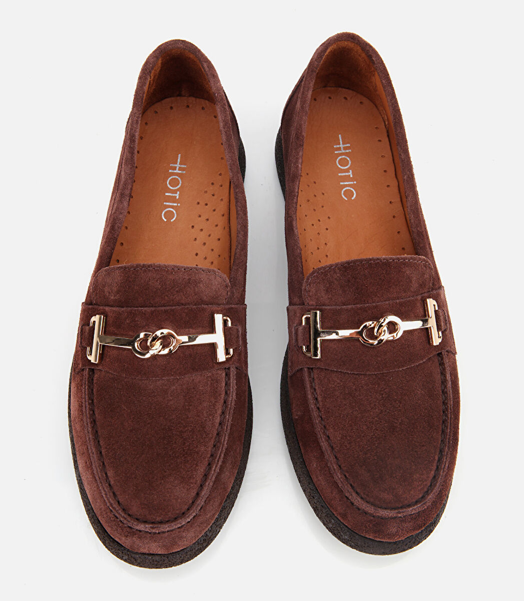 Kadın Süet Deri Kahverengi Yumuşak Tabanlı Comfort Günlük Loafer