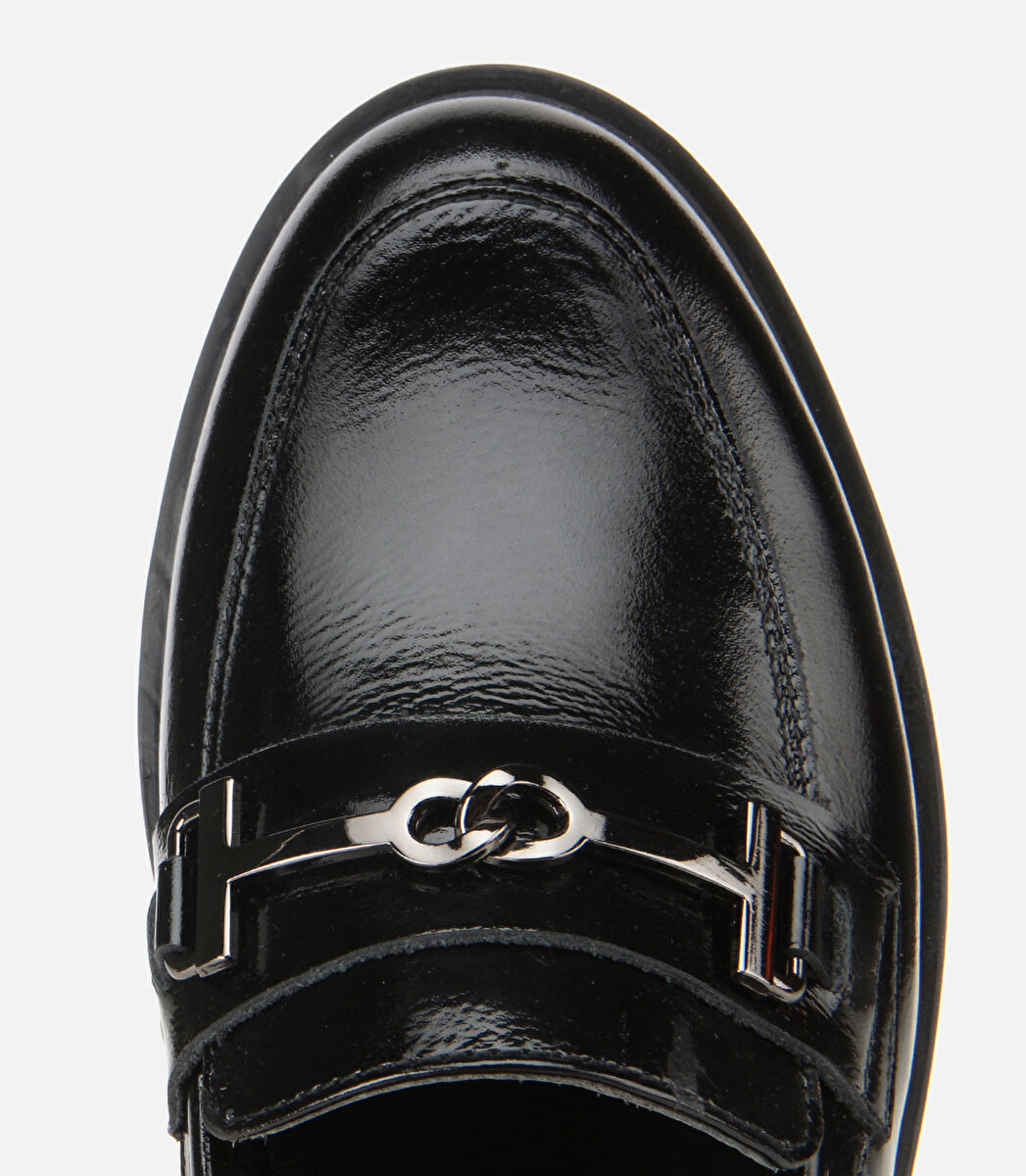 Kadın Deri Siyah Tokalı Klasik Loafer 