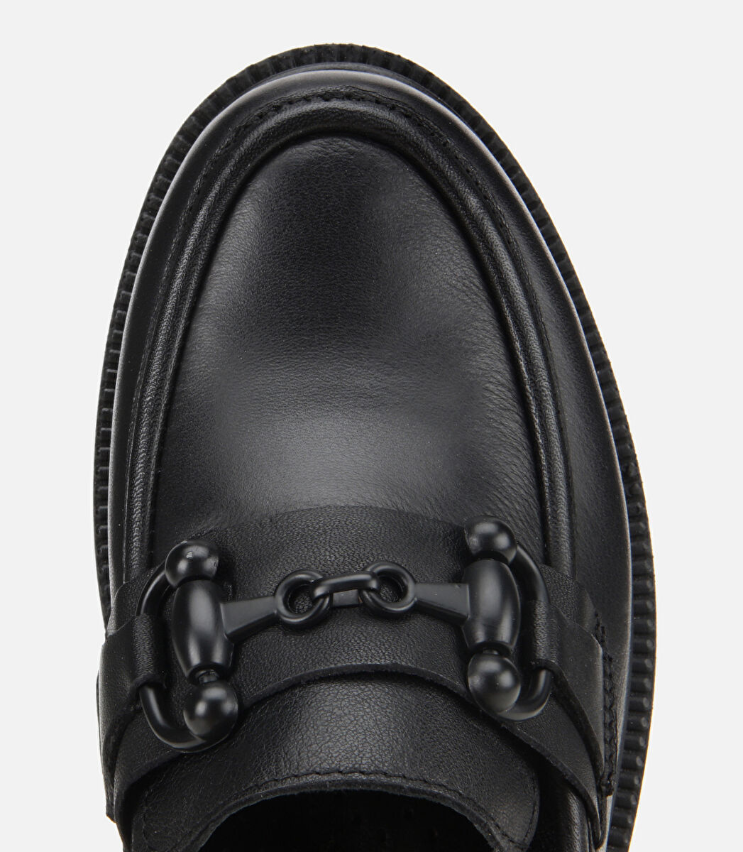 Kadın Deri Siyah Kalın Tabanlı Klasik Loafer