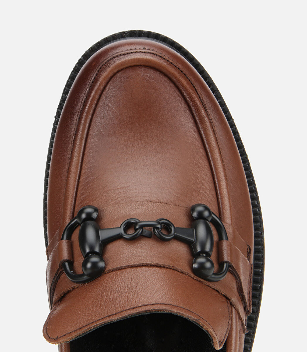 Kadın Deri Kahverengi Kalın Tabanlı Klasik Loafer