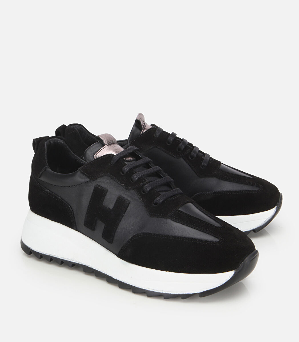 Kadın Süet Deri Siyah Comfort Spor Ayakkabı