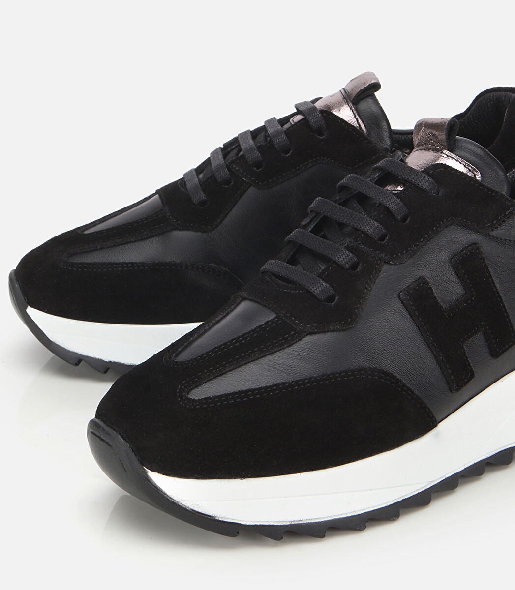 Kadın Süet Deri Siyah Comfort Spor Ayakkabı