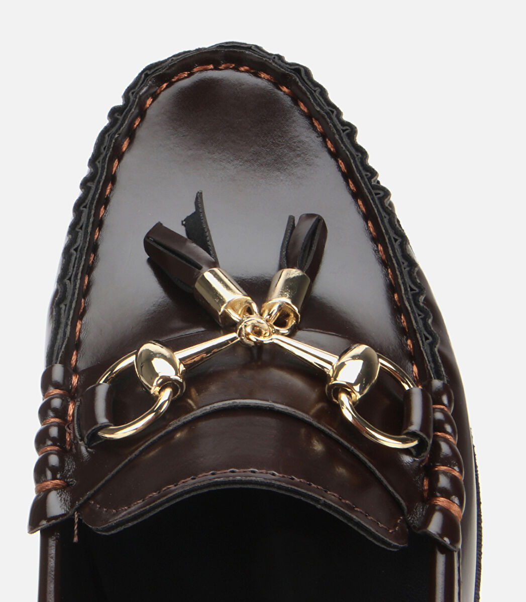 Kadın Rugan Kahverengi Püsküllü Klasik Loafer