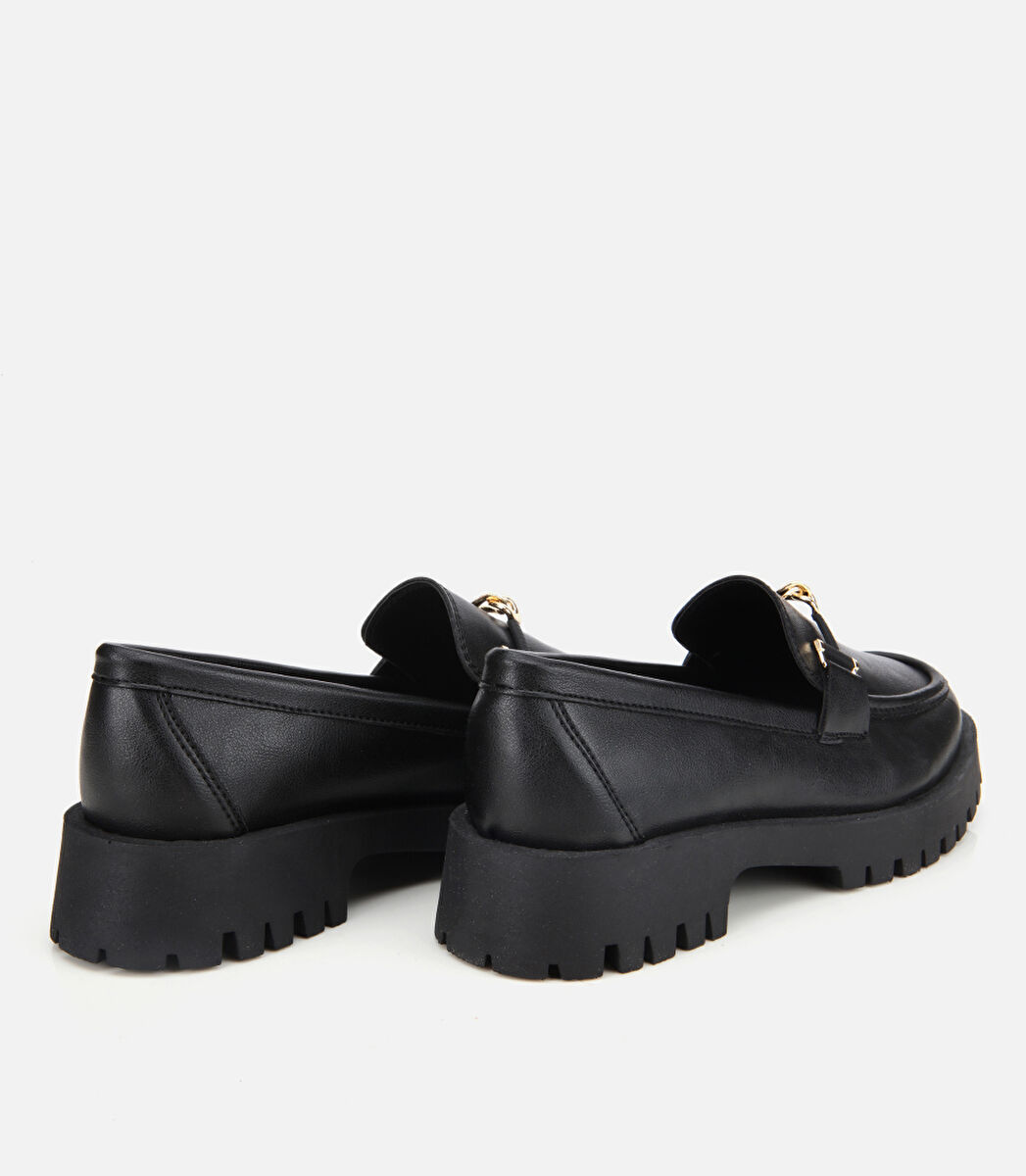 Kadın Siyah Kalın Tabanlı Klasik Loafer