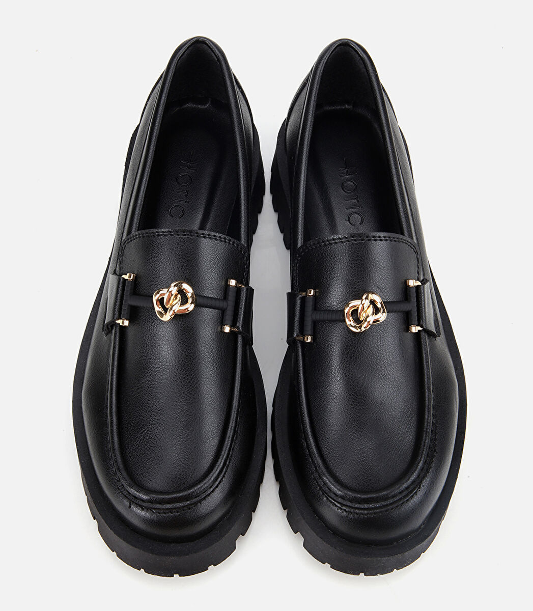 Kadın Siyah Kalın Tabanlı Klasik Loafer