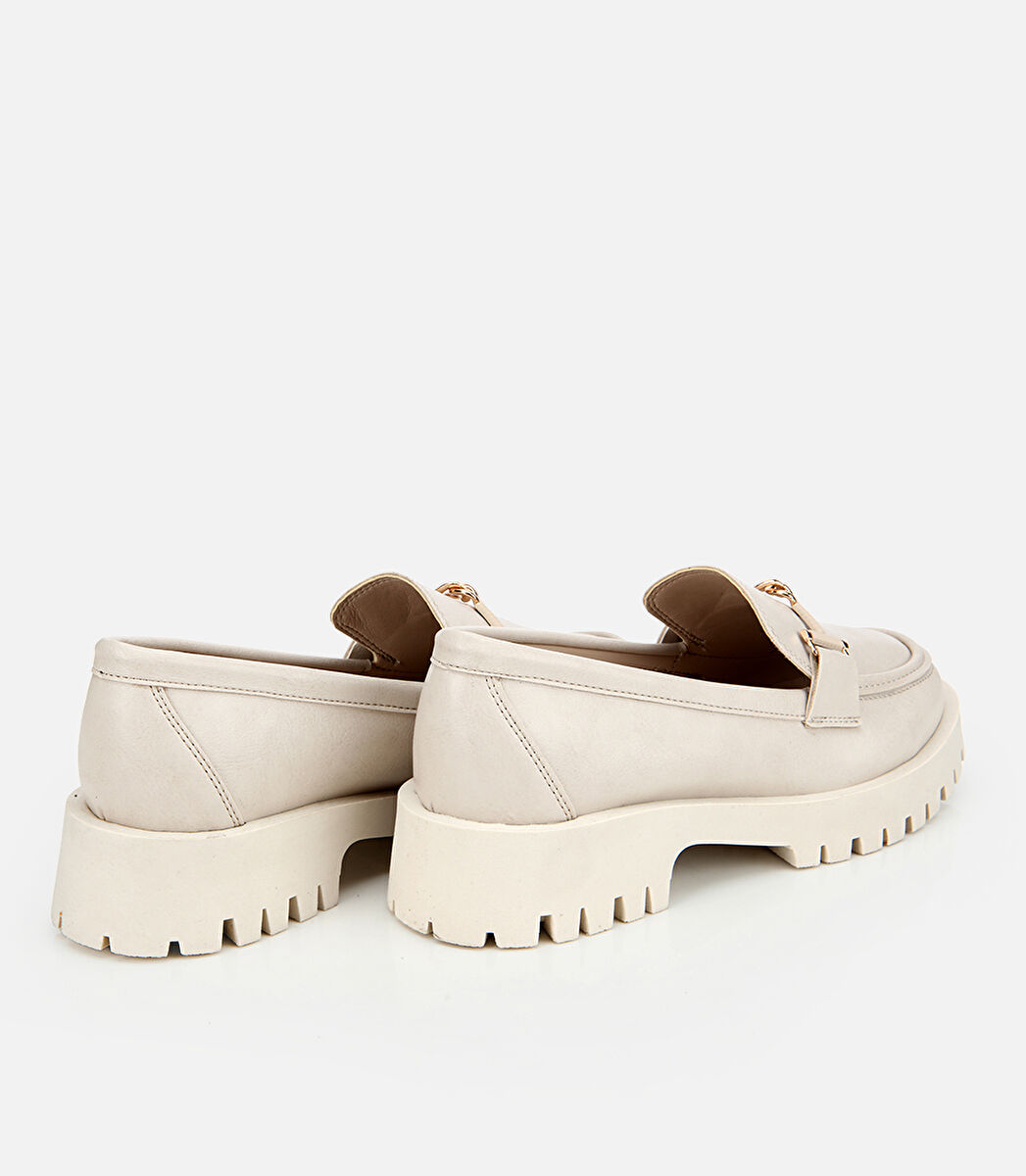 Kadın Ekru Kalın Tabanlı Klasik Loafer