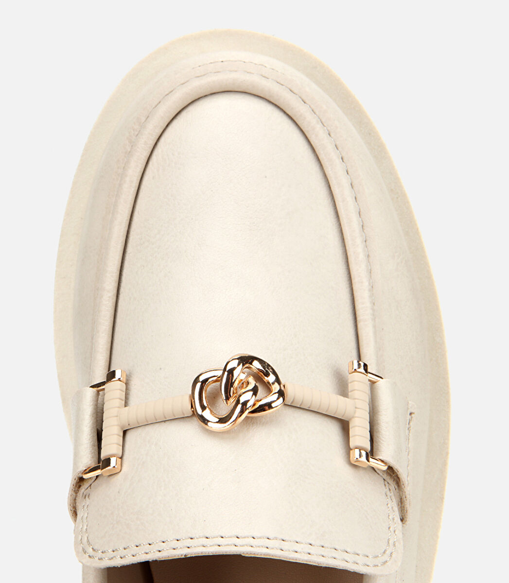 Kadın Ekru Kalın Tabanlı Klasik Loafer