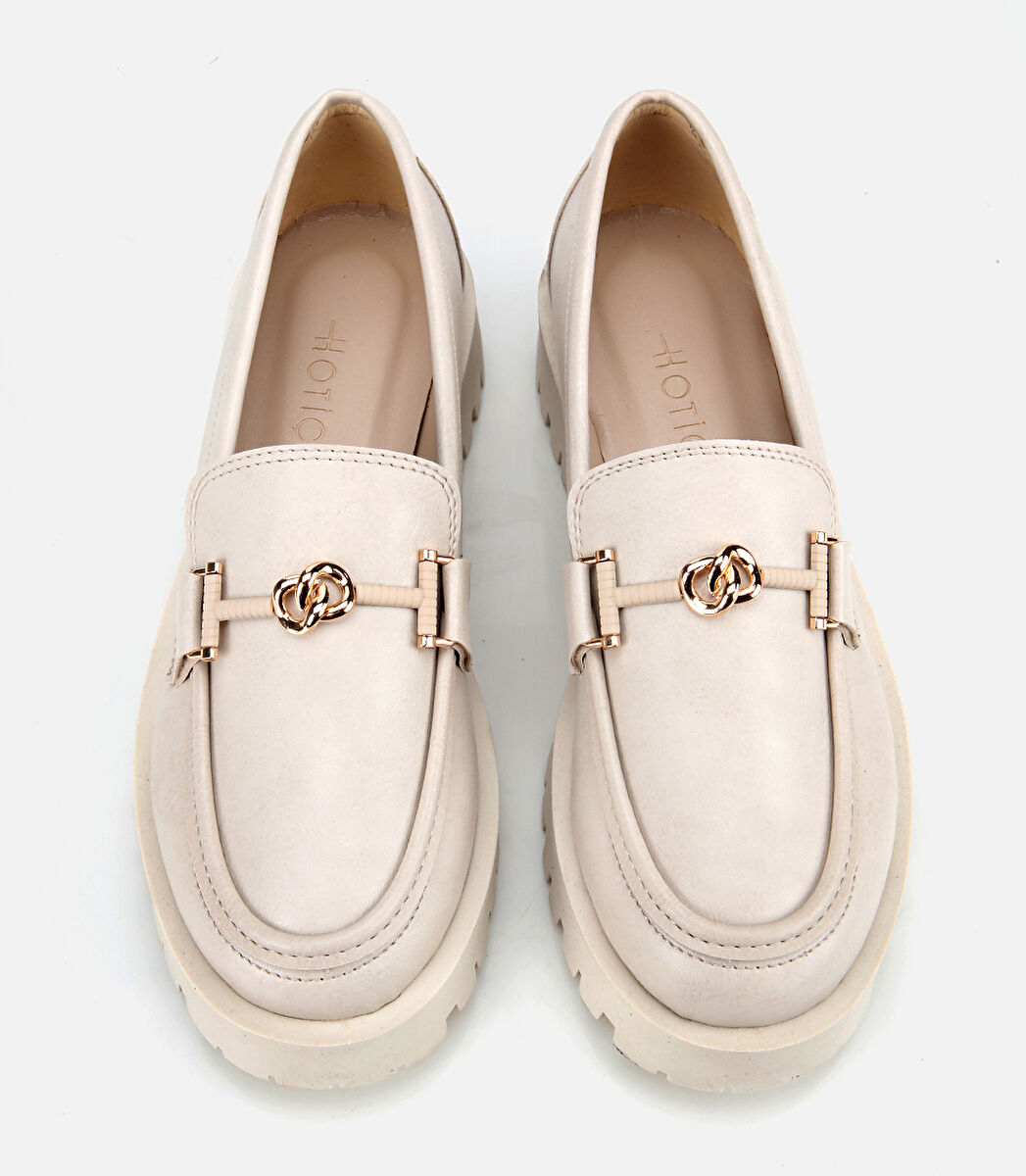 Kadın Ekru Kalın Tabanlı Klasik Loafer