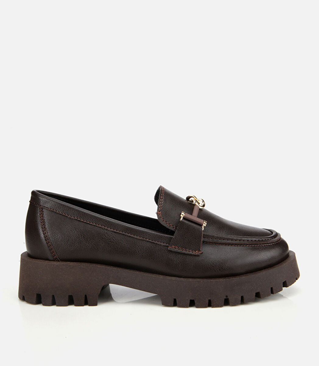 Kadın Kahverengi Kalın Tabanlı Klasik Loafer