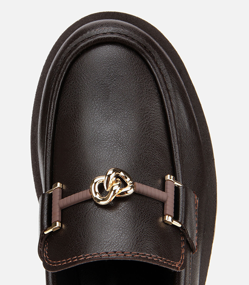 Kadın Kahverengi Kalın Tabanlı Klasik Loafer