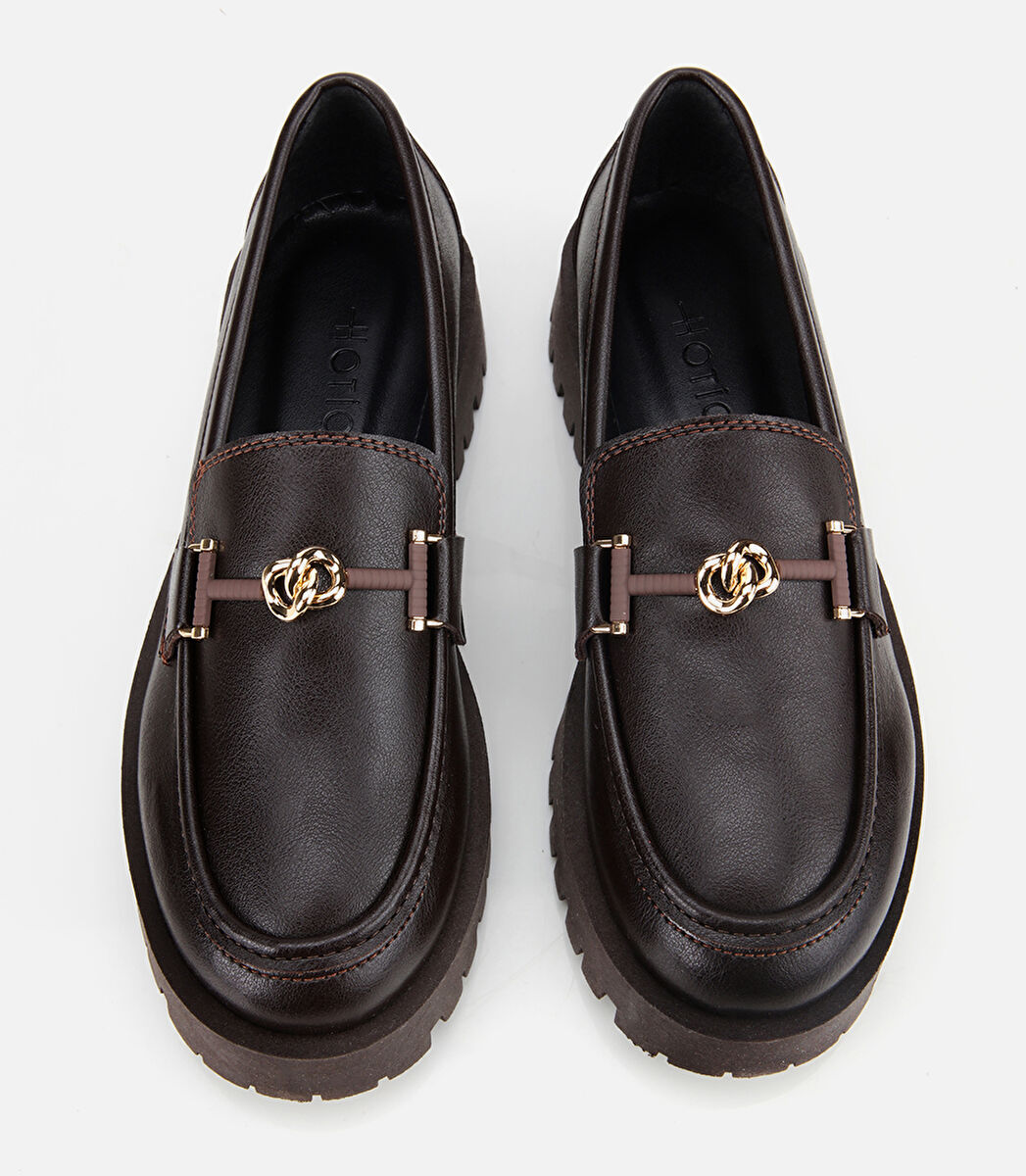 Kadın Kahverengi Kalın Tabanlı Klasik Loafer