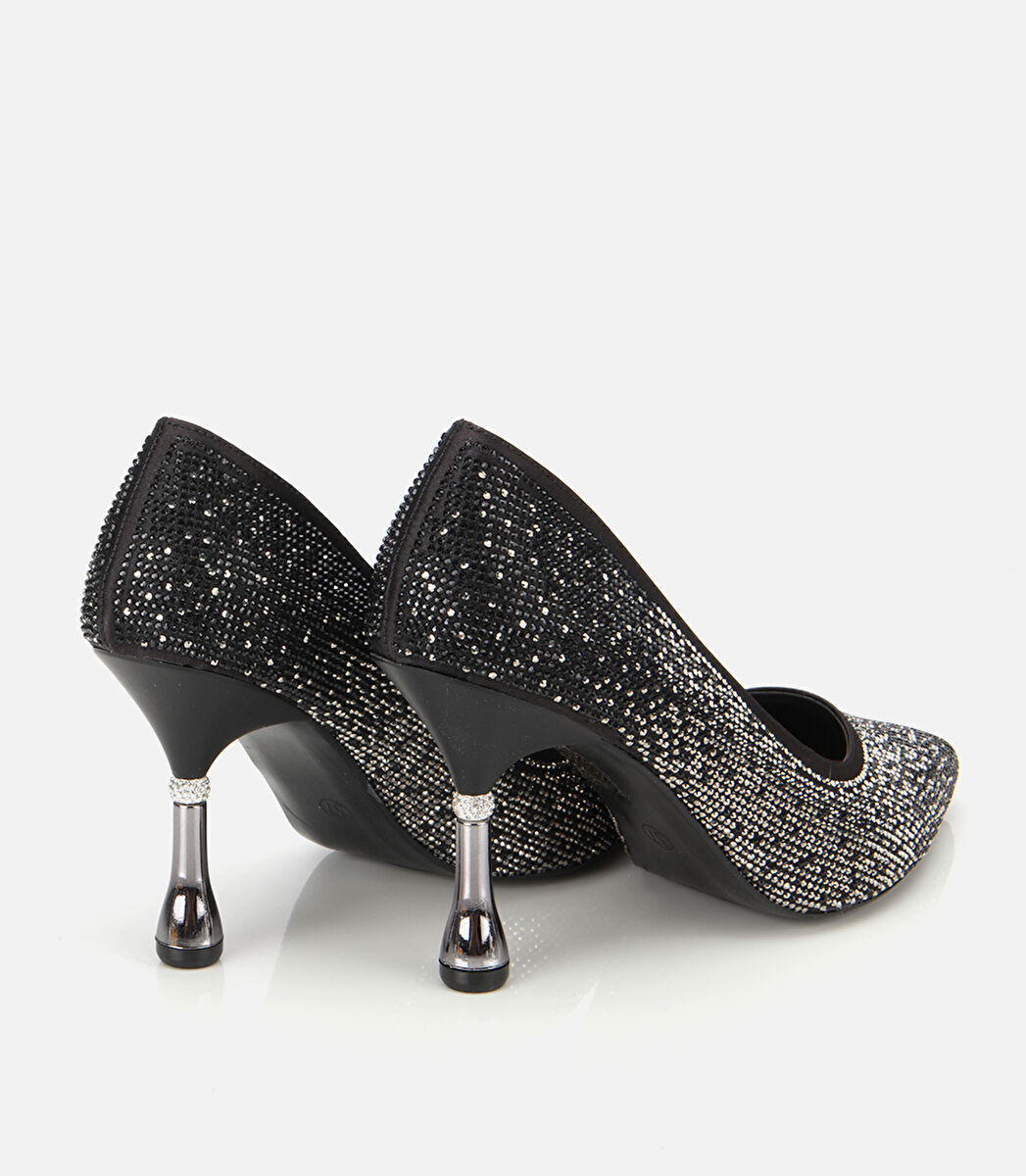 Kadın Siyah Taşlı İnce Topuklu Stiletto