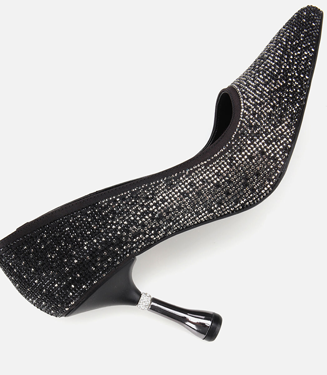 Kadın Siyah Taşlı İnce Topuklu Stiletto