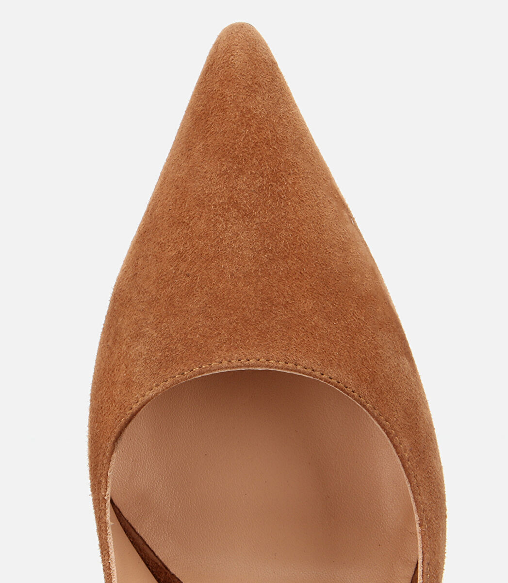 Kadın Süet Deri Taba Metal Detaylı Stiletto