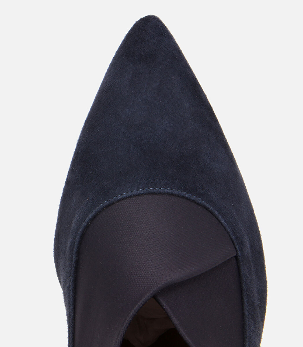 Kadın Süet Deri Lacivert Streç Detaylı İnce Topuklu Stiletto