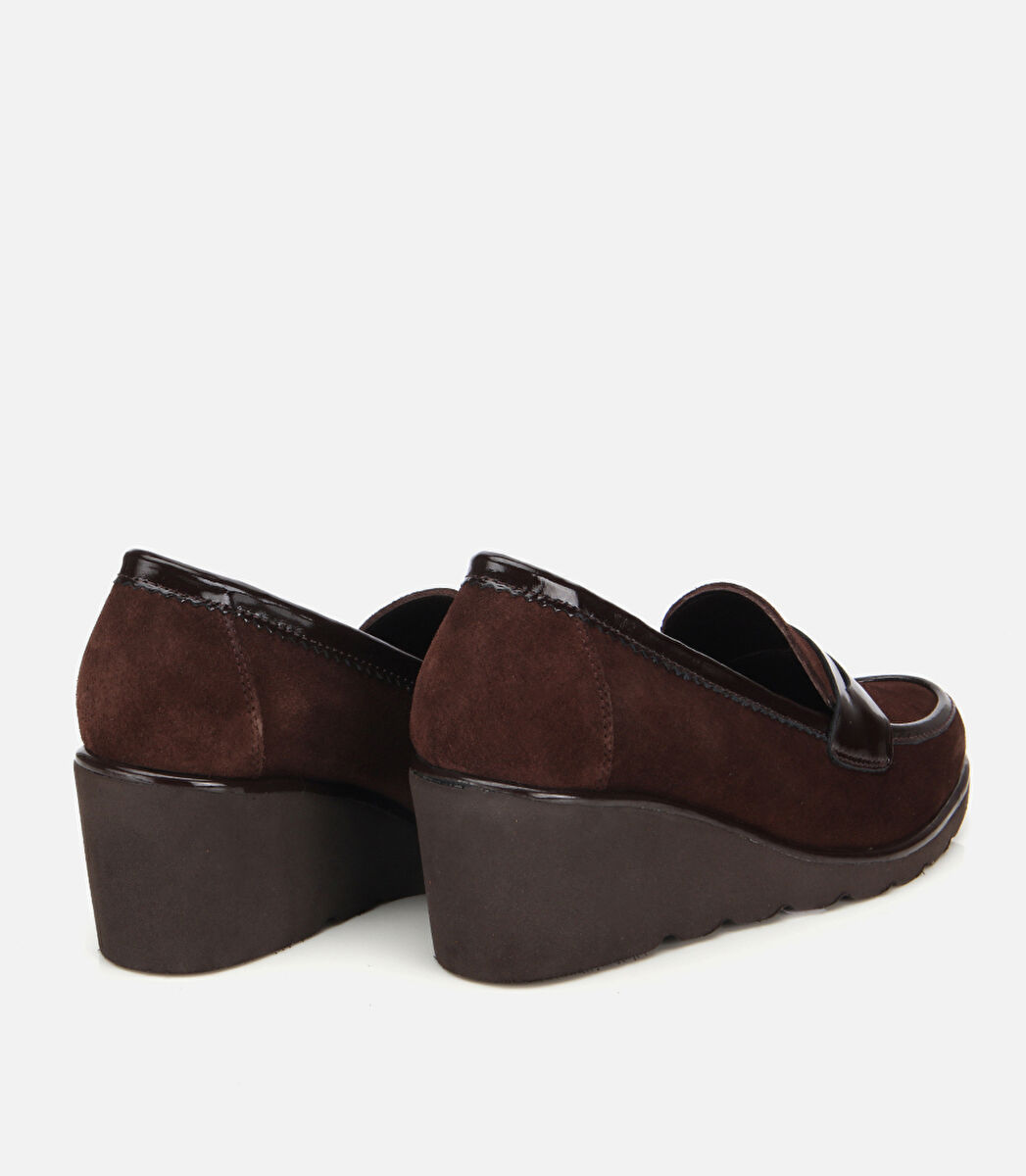 Kadın Süet Deri Kahverengi Rahat Dolgu Topuklu Günlük Loafer